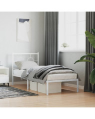 Cadre de lit métal sans matelas avec tête de lit blanc 80x200cm | Mobilier & Déco