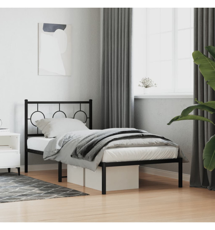 Cadre de lit métal sans matelas avec tête de lit noir 90x190 cm | Mobilier & Déco