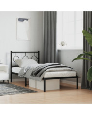 Cadre de lit métal sans matelas avec tête de lit noir 90x190 cm | Mobilier & Déco
