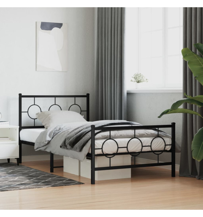 Cadre de lit métal sans matelas et pied de lit noir 100x200 cm | Mobilier & Déco