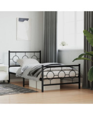 Cadre de lit métal sans matelas et pied de lit noir 100x200 cm | Mobilier & Déco