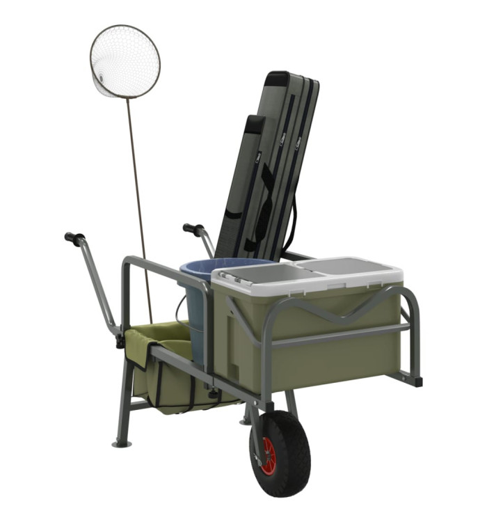 Chariot de pêche vert avec roue acier enduit de poudre | Mobilier & Déco
