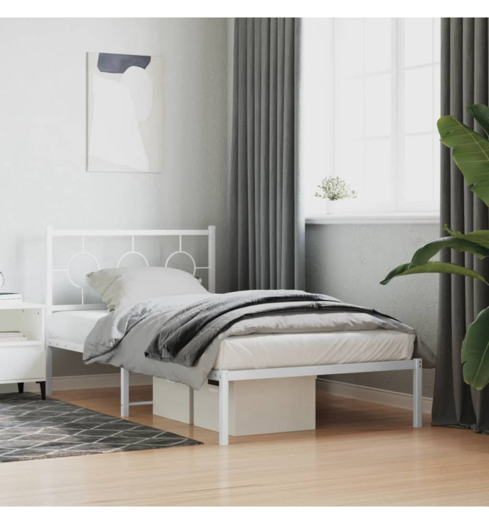 Cadre de lit métal sans matelas et tête de lit blanc 100x200 cm | Mobilier & Déco