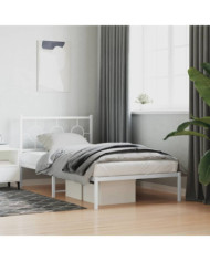 Cadre de lit métal sans matelas et tête de lit blanc 100x200 cm | Mobilier & Déco