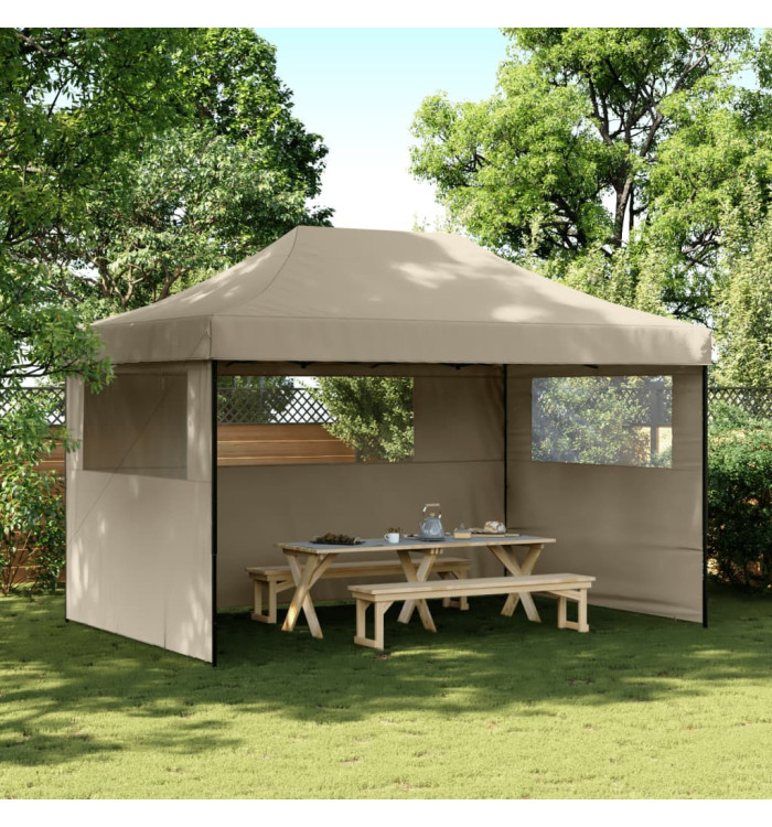 Tente de réception pliable escamotable 3 parois latérales taupe | Mobilier & Déco