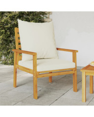 Fauteuil de jardin lot de 2 avec coussin bois massif d'acacia | Mobilier & Déco