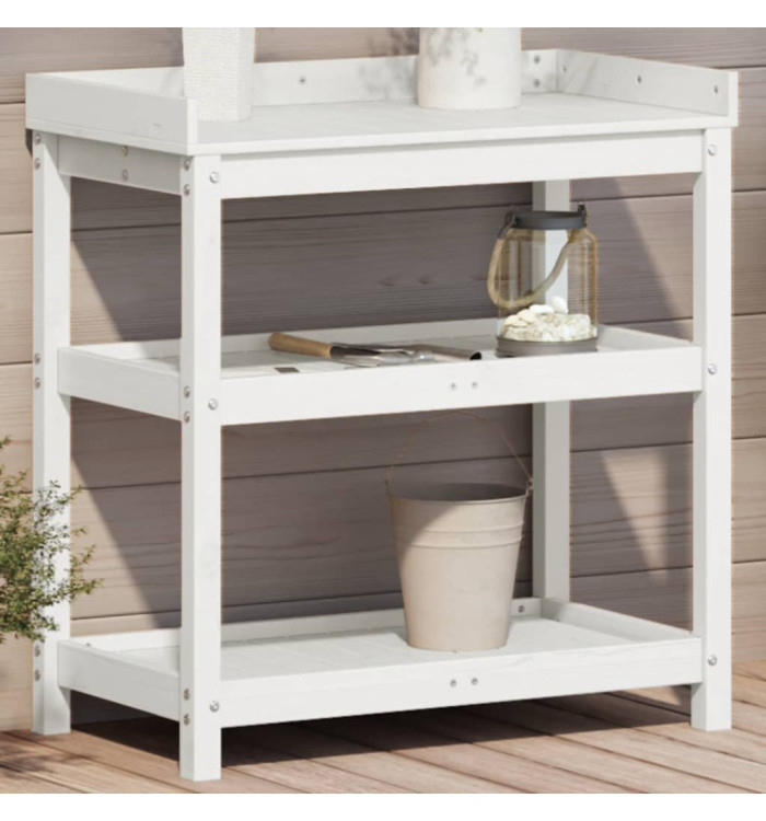 Table de rempotage avec étagères blanc bois massif de pin | Mobilier & Déco
