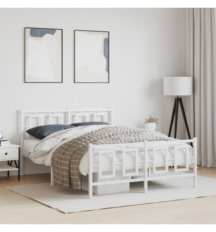 Cadre de lit métal sans matelas et pied de lit blanc 135x190 cm | Mobilier & Déco