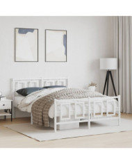 Cadre de lit métal sans matelas et pied de lit blanc 135x190 cm | Mobilier & Déco