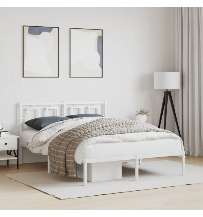 Cadre de lit métal sans matelas et tête de lit blanc 135x190 cm | Mobilier & Déco