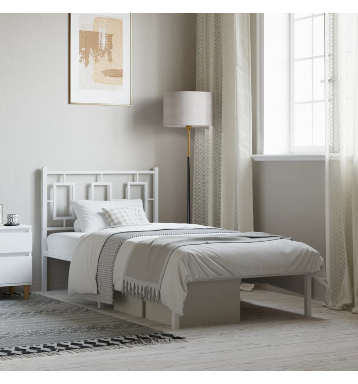 Cadre de lit métal sans matelas avec tête de lit blanc 90x190cm | Mobilier & Déco