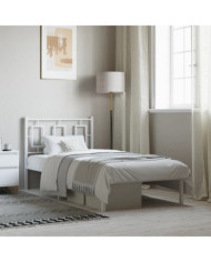 Cadre de lit métal sans matelas avec tête de lit blanc 90x190cm | Mobilier & Déco