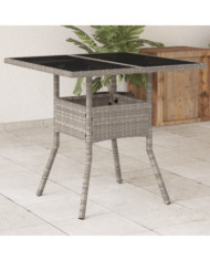 Table de jardin avec dessus en verre gris clair résine tressée | Mobilier & Déco