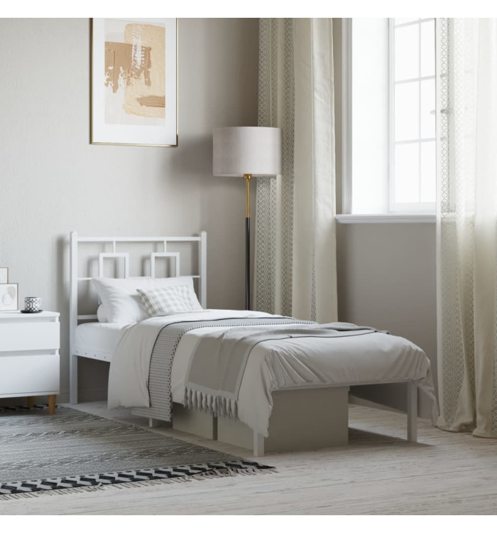 Cadre de lit métal sans matelas avec tête de lit blanc 75x190cm | Mobilier & Déco