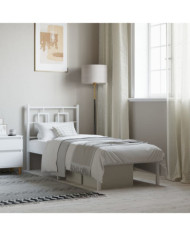Cadre de lit métal sans matelas avec tête de lit blanc 75x190cm | Mobilier & Déco