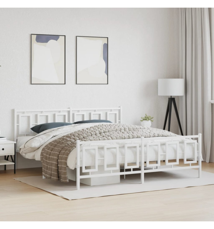 Cadre de lit métal sans matelas et pied de lit blanc 183x213 cm | Mobilier & Déco