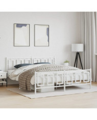 Cadre de lit métal sans matelas et pied de lit blanc 183x213 cm | Mobilier & Déco