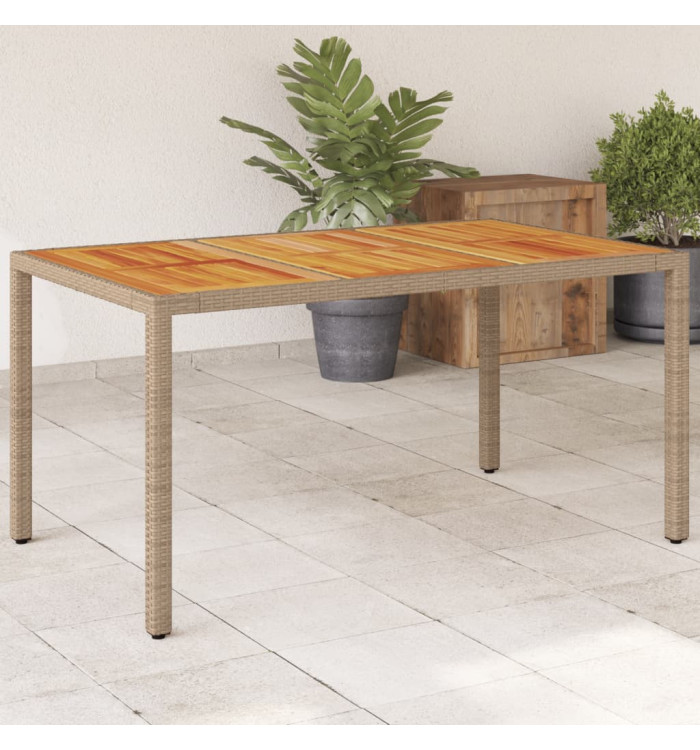 Table de jardin beige 150x90x75 cm résine tressée bois d'acacia | Mobilier & Déco