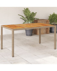 Table de jardin beige 150x90x75 cm résine tressée bois d'acacia | Mobilier & Déco