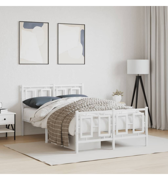 Cadre de lit métal sans matelas et pied de lit blanc 120x190 cm | Mobilier & Déco
