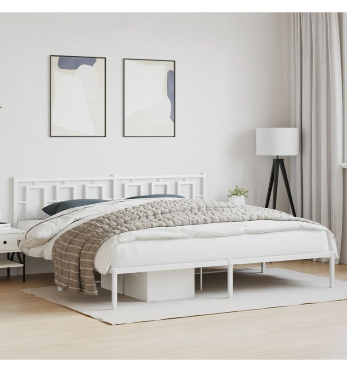 Cadre de lit métal sans matelas et tête de lit blanc 193x203 cm | Mobilier & Déco