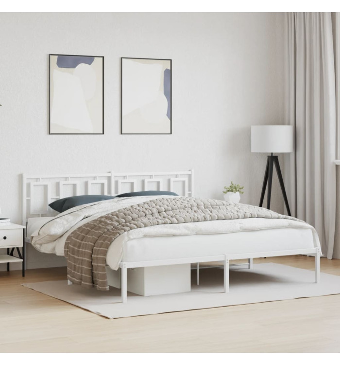 Cadre de lit métal sans matelas et tête de lit blanc 180x200 cm | Mobilier & Déco