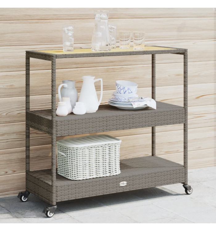 Chariot de bar 3 niveaux gris rotin et bois d'acacia massif | Mobilier & Déco