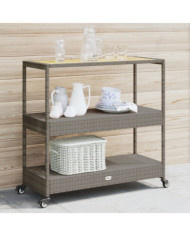 Chariot de bar 3 niveaux gris rotin et bois d'acacia massif | Mobilier & Déco