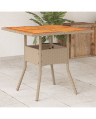 Table de jardin beige 80x80x75 cm résine tressée et bois acacia | Mobilier & Déco