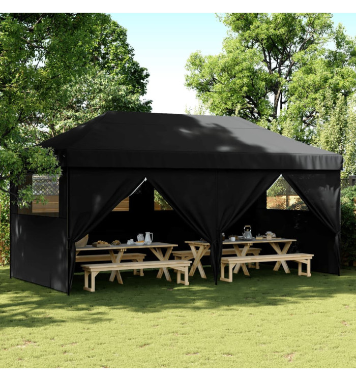 Tente de réception pliable escamotable 4 parois latérales noir | Mobilier & Déco