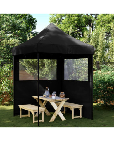 Tente de réception pliable escamotable 2 parois latérales noir | Mobilier & Déco