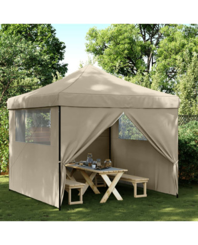 Tente de réception pliable escamotable 4 parois latérales taupe | Mobilier & Déco