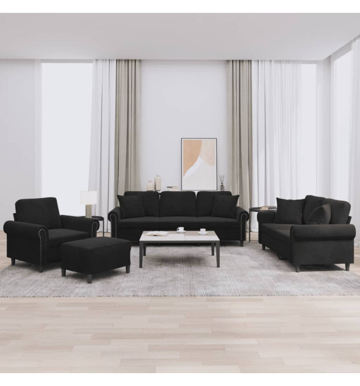 Ensemble de canapés 4 pcs avec coussins noir velours | Mobilier & Déco