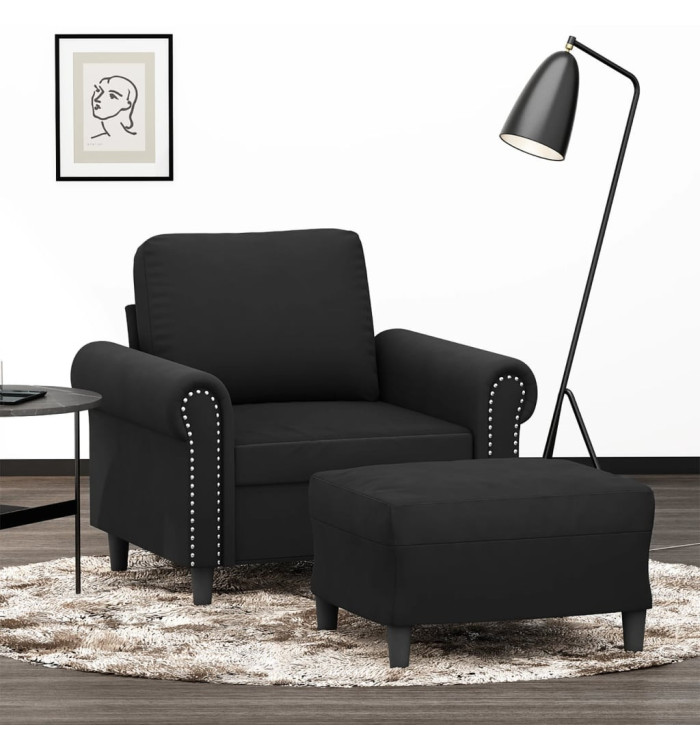 Fauteuil avec repose-pied Noir 60 cm Velours | Mobilier & Déco