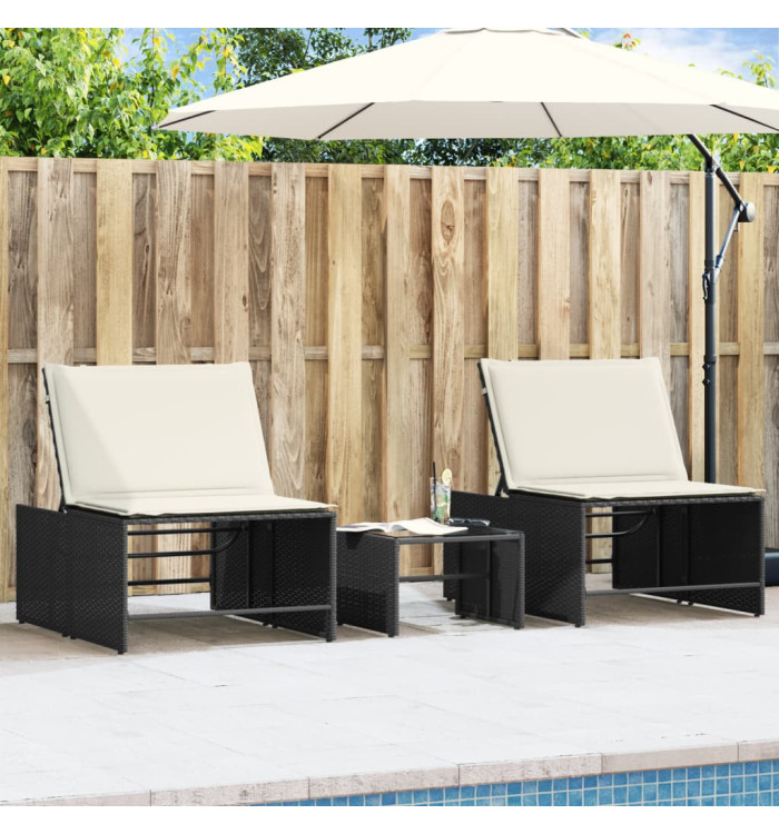 Chaises longues lot de 2 avec table noir résine tressée | Mobilier & Déco