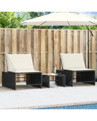 Chaises longues lot de 2 avec table noir résine tressée | Mobilier & Déco
