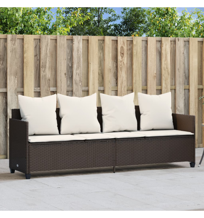 Chaise longue avec coussins marron résine tressée | Mobilier & Déco