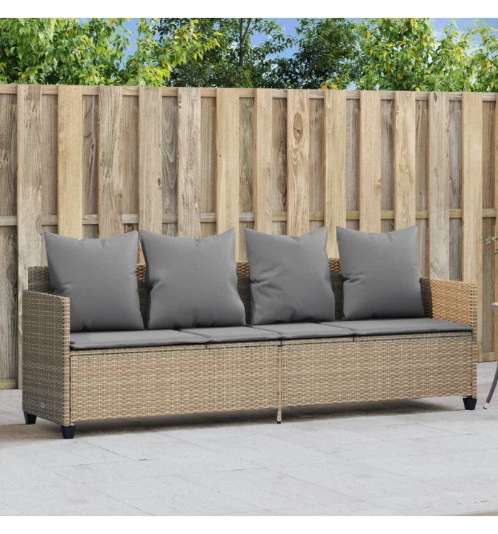 Chaise longue avec coussins beige résine tressée | Mobilier & Déco