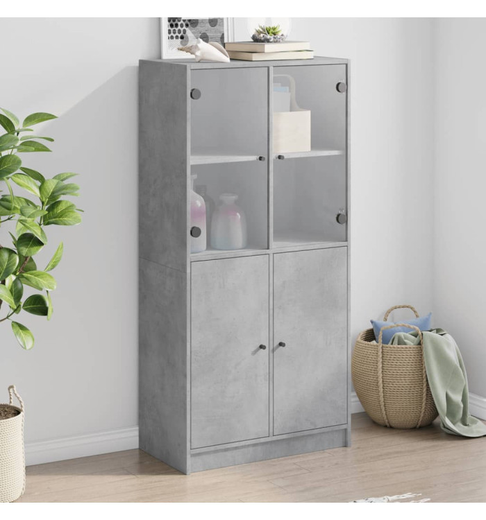 Buffet haut avec portes gris béton 68x37x142 cm bois ingénierie | Mobilier & Déco