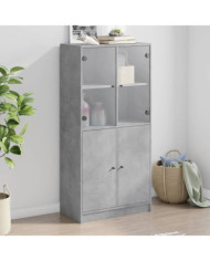 Buffet haut avec portes gris béton 68x37x142 cm bois ingénierie | Mobilier & Déco