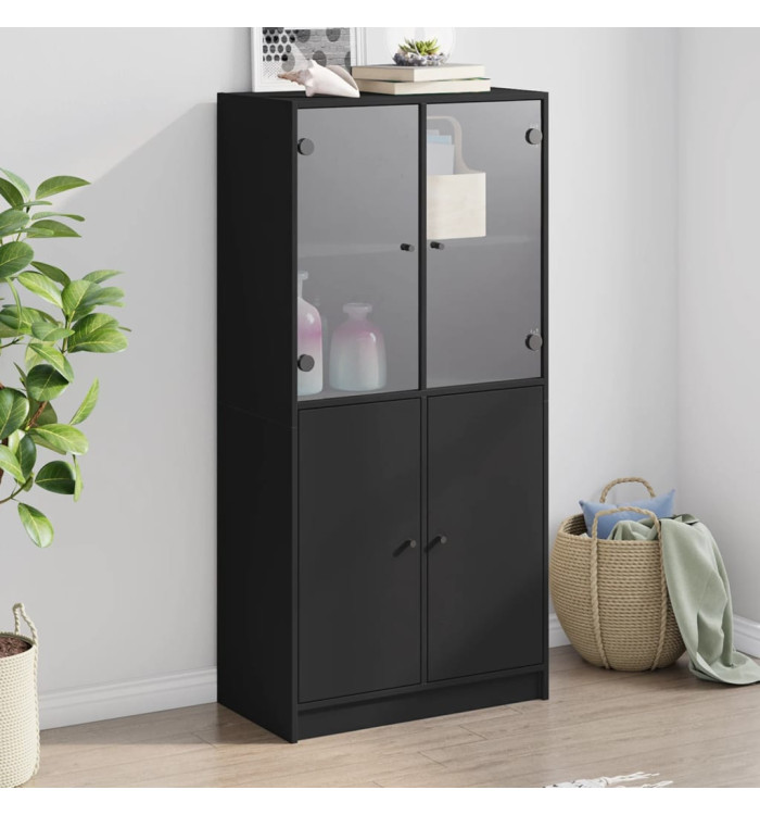 Buffet haut avec portes noir 68x37x142 cm bois d'ingénierie | Mobilier & Déco