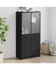 Buffet haut avec portes noir 68x37x142 cm bois d'ingénierie | Mobilier & Déco