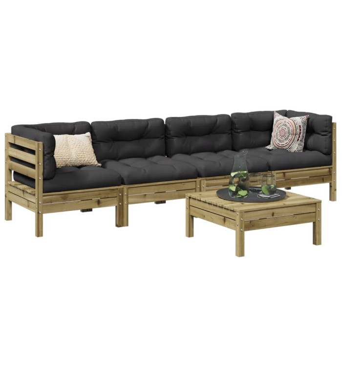 Salon de jardin 5 pcs avec coussins bois de pin imprégné | Mobilier & Déco