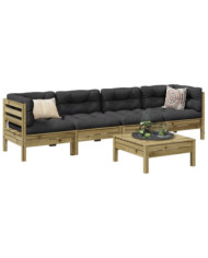 Salon de jardin 5 pcs avec coussins bois de pin imprégné | Mobilier & Déco