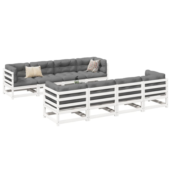 Salon de jardin 9 pcs blanc bois de pin massif | Mobilier & Déco