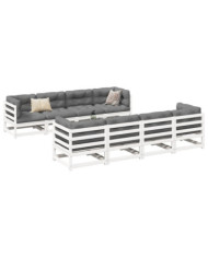 Salon de jardin 9 pcs blanc bois de pin massif | Mobilier & Déco