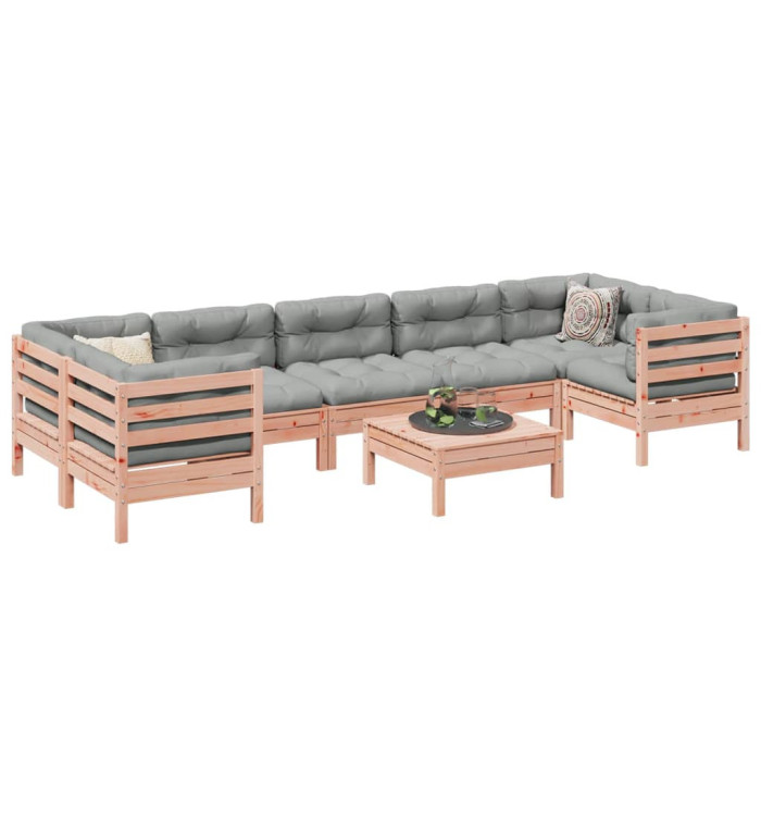 Salon de jardin 8 pcs avec coussins sapin douglas solide | Mobilier & Déco