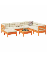Salon de jardin 8 pcs avec coussins marron cire bois pin massif | Mobilier & Déco