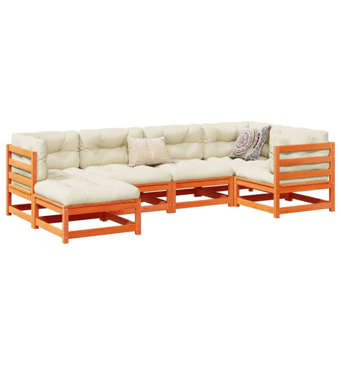 Salon de jardin 6 pcs cire marron bois de pin massif | Mobilier & Déco