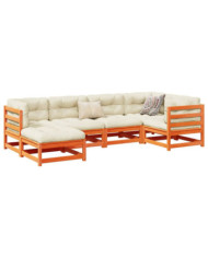 Salon de jardin 6 pcs cire marron bois de pin massif | Mobilier & Déco